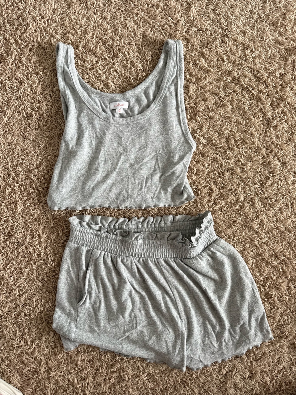 Colsie Light Gray Tank Top & Ruffle Waist Shorts Set